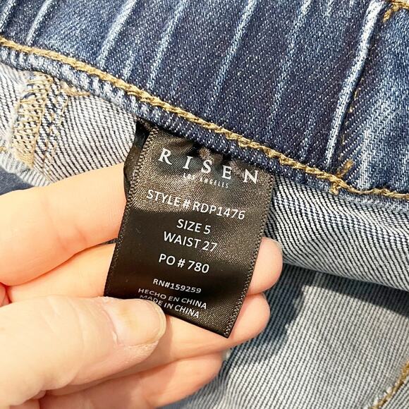 Risen Denim Mid Rise Flare Jeans With Drawstring and Front Pockets Blue 5 / 27 - Picture 4 of 13